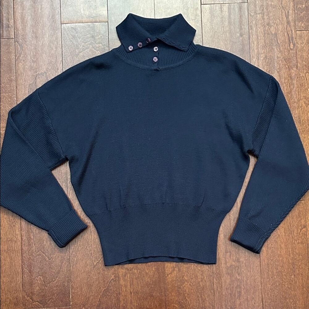 NILS Vintage Navy Turtleneck Sweater with Super Cute Button Details, Size Medium